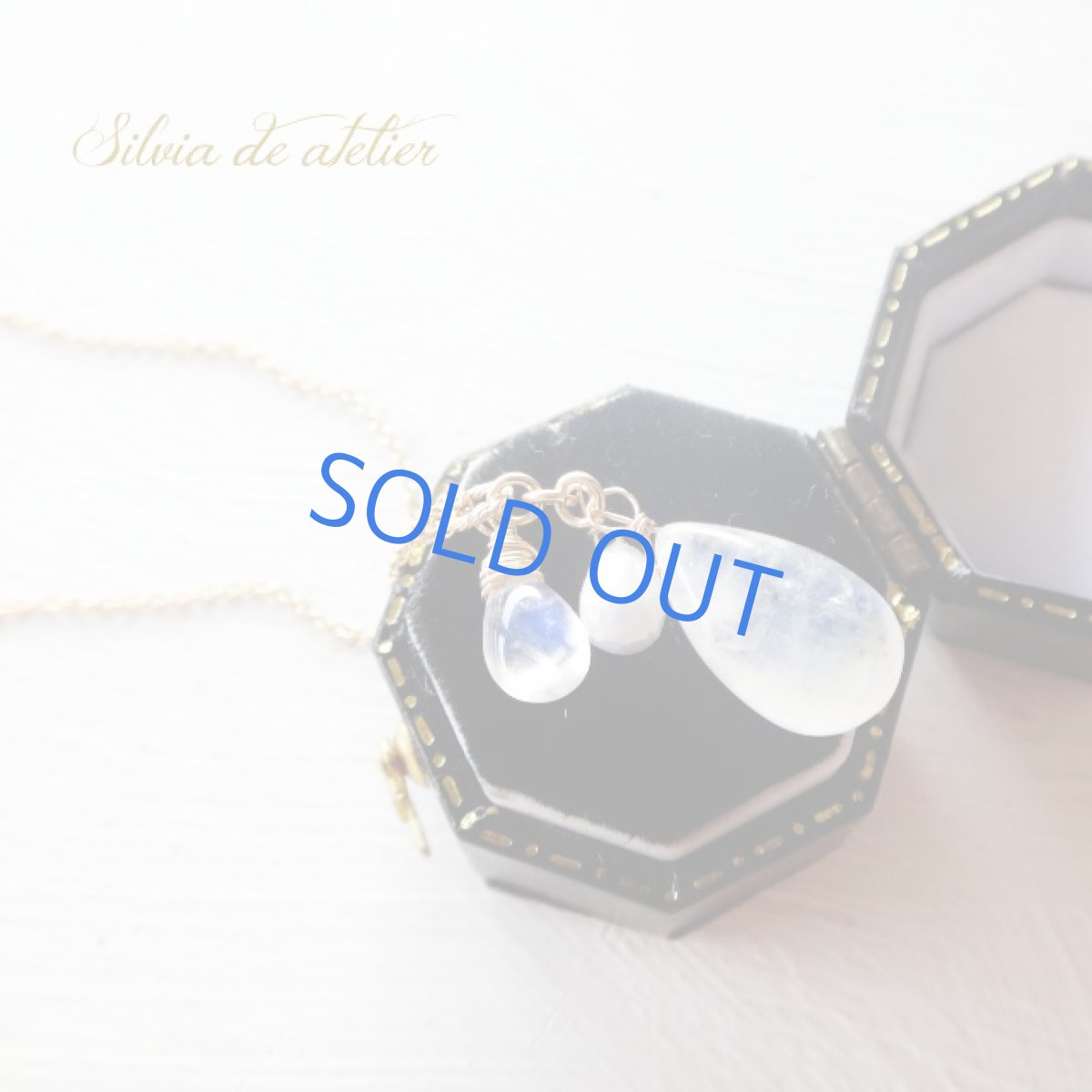 画像4:  大粒レインボームーンストーン＆ホワイトサファイア　14kgfネックレス (4)