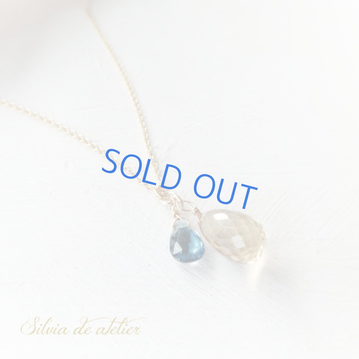 画像2:  大粒シャンパンクォーツ　ブリオレットドロップ　＆ロンドンブルートパーズ　14kgfネックレス (2)