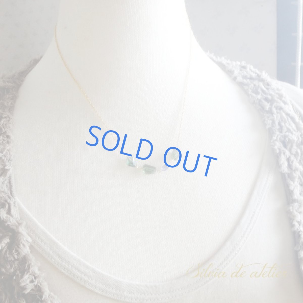 画像5:  グリーンアパタイト　アイオライトタンブル　ライン　14kgfネックレス (5)