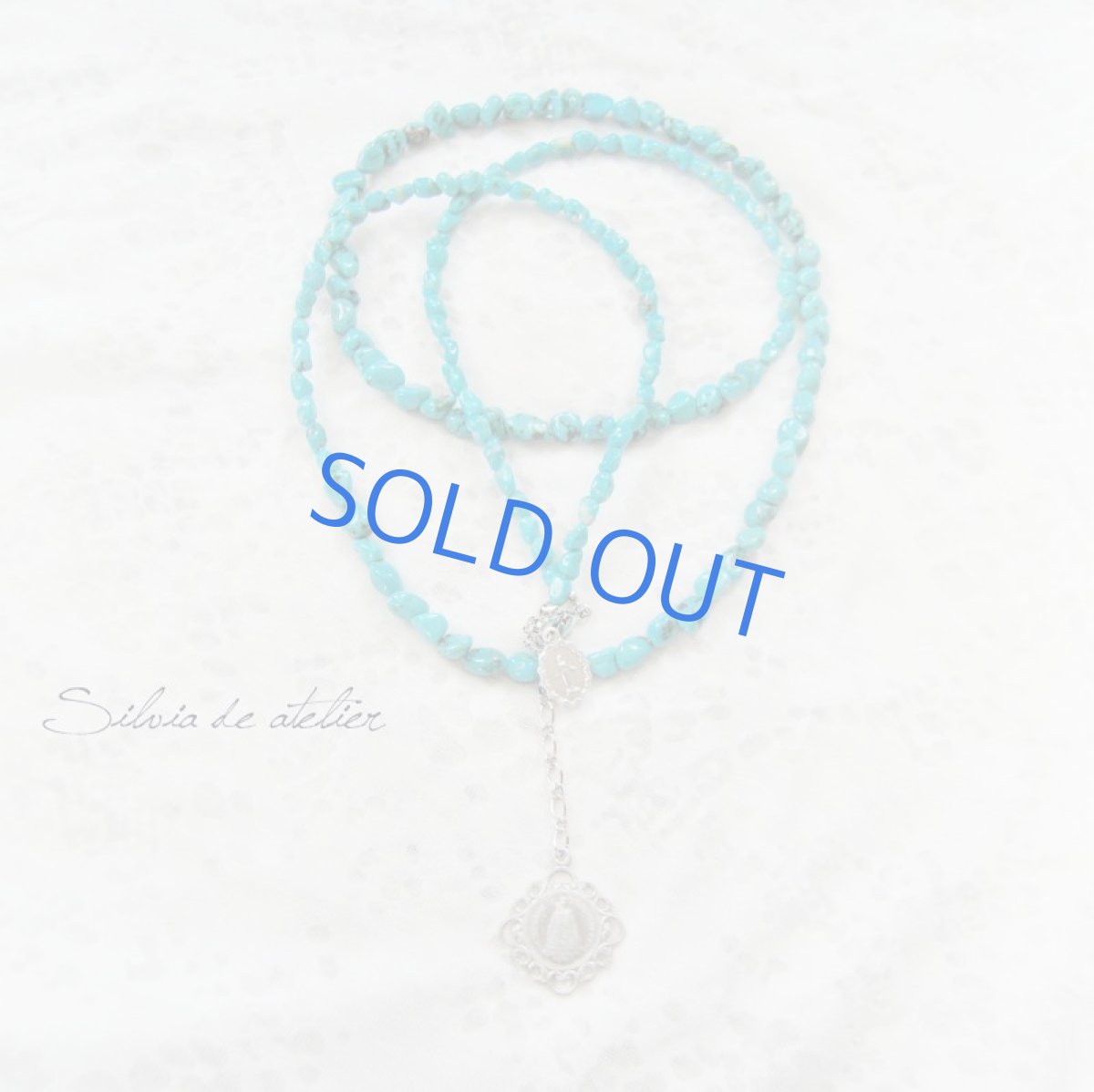 画像2: ロザリオ風　4way　天然　ブルーグリーンターコイズ　フランス製デッドストックメダイチャーム　ネックレス (2)