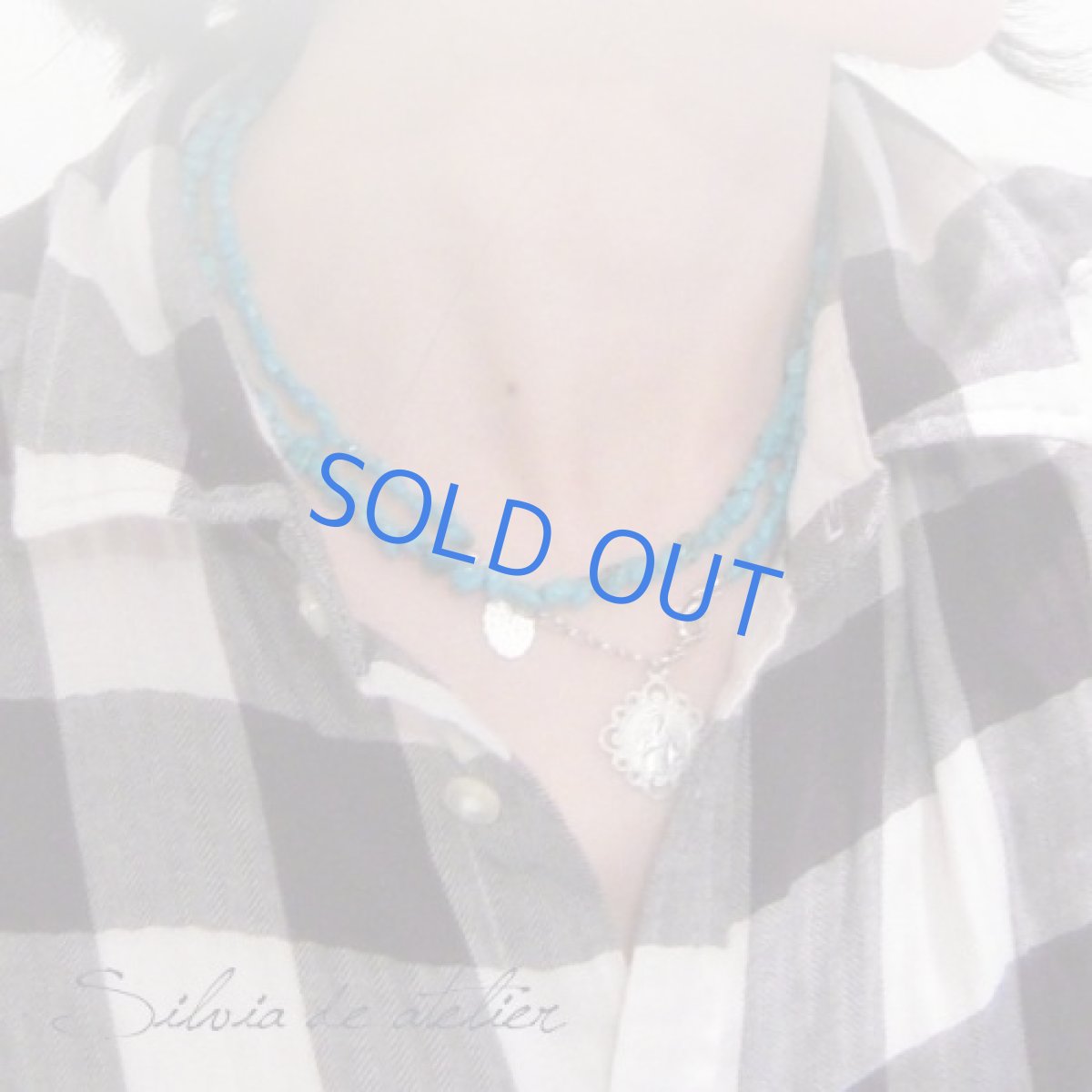 画像4: ロザリオ風　4way　天然　ブルーグリーンターコイズ　フランス製デッドストックメダイチャーム　ネックレス (4)