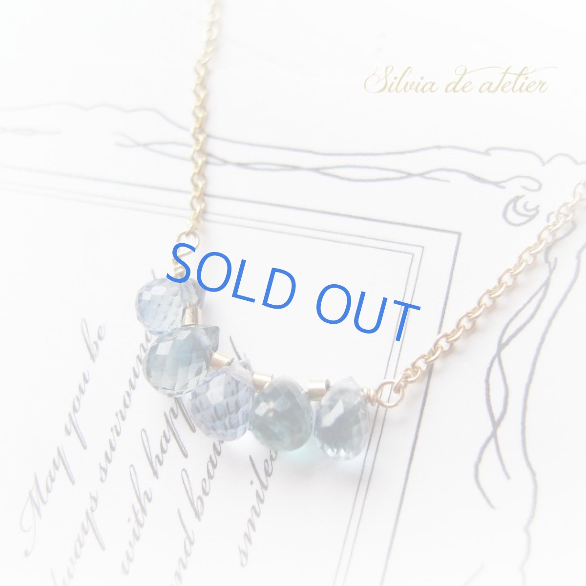 画像2: １点もの　ブルーグリーンB　宝石質サファイア　ラインドロップ　14kgfネックレス　 (2)