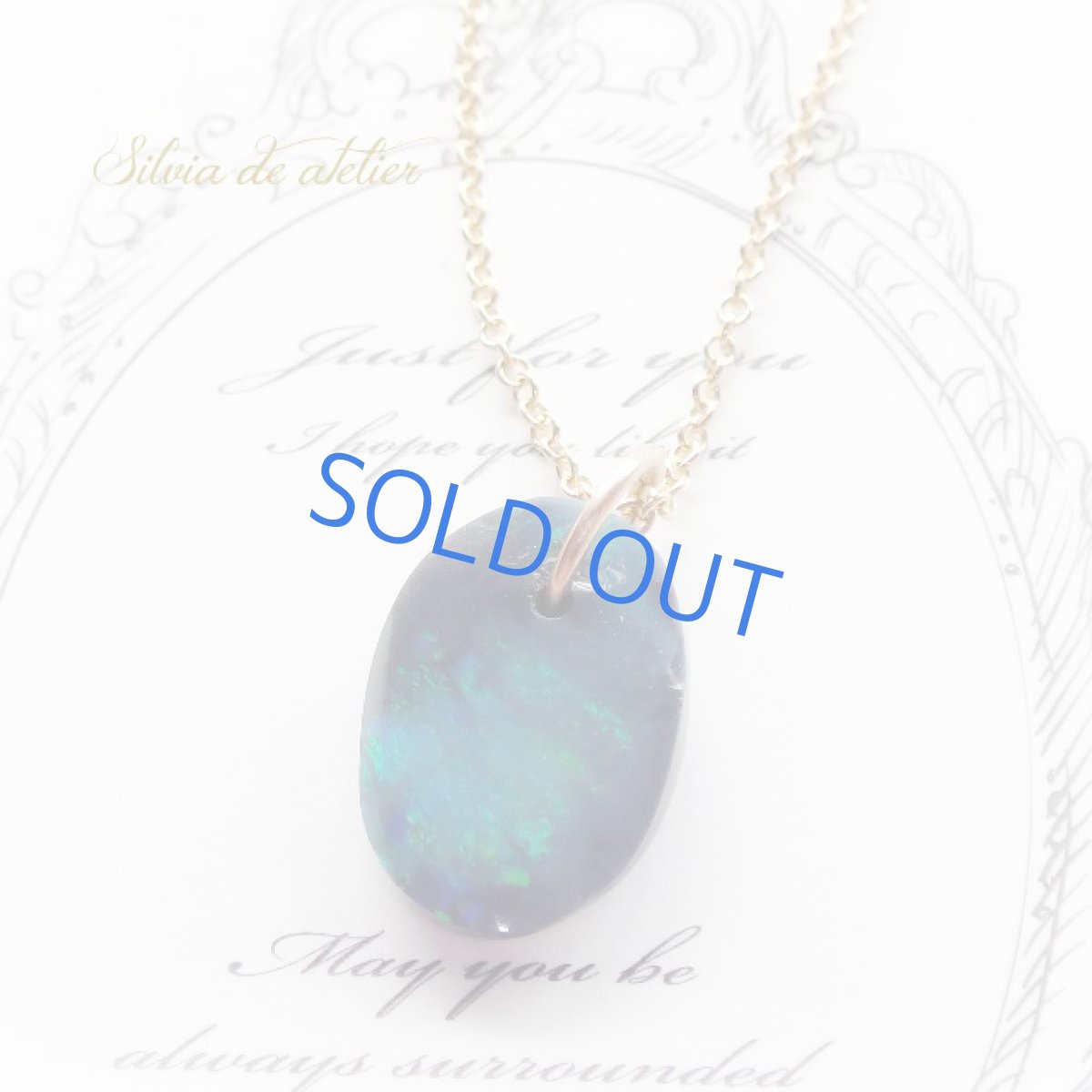 画像2: <ブルー遊色大粒オーバル＞１点もの　オーストラリア産　ブラック　オパール　タブレット　14kgfネックレス (2)