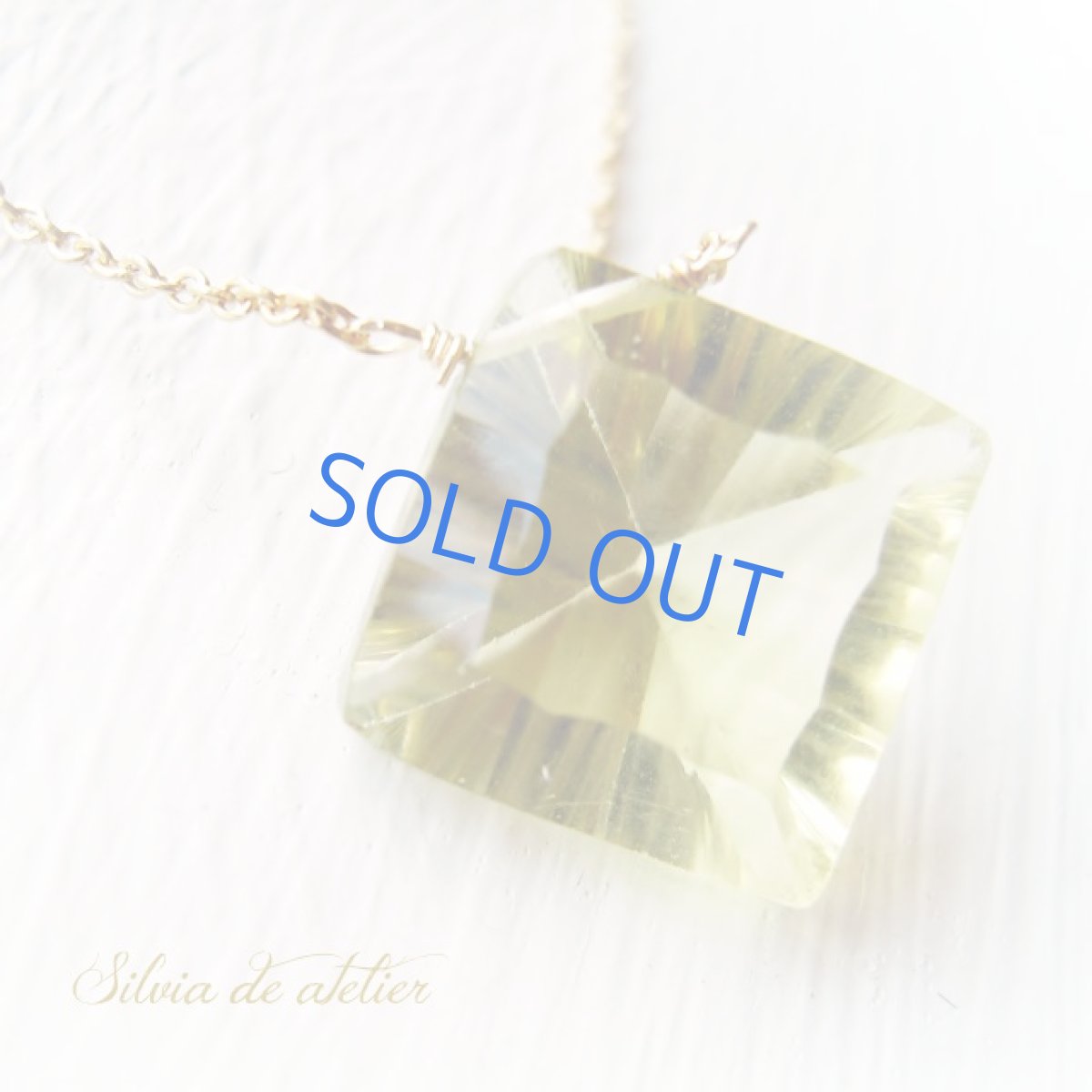 画像2:  超大粒　オロヴェルデ　スクエア　コンケーブカットジェム　　14kgfネックレス (2)