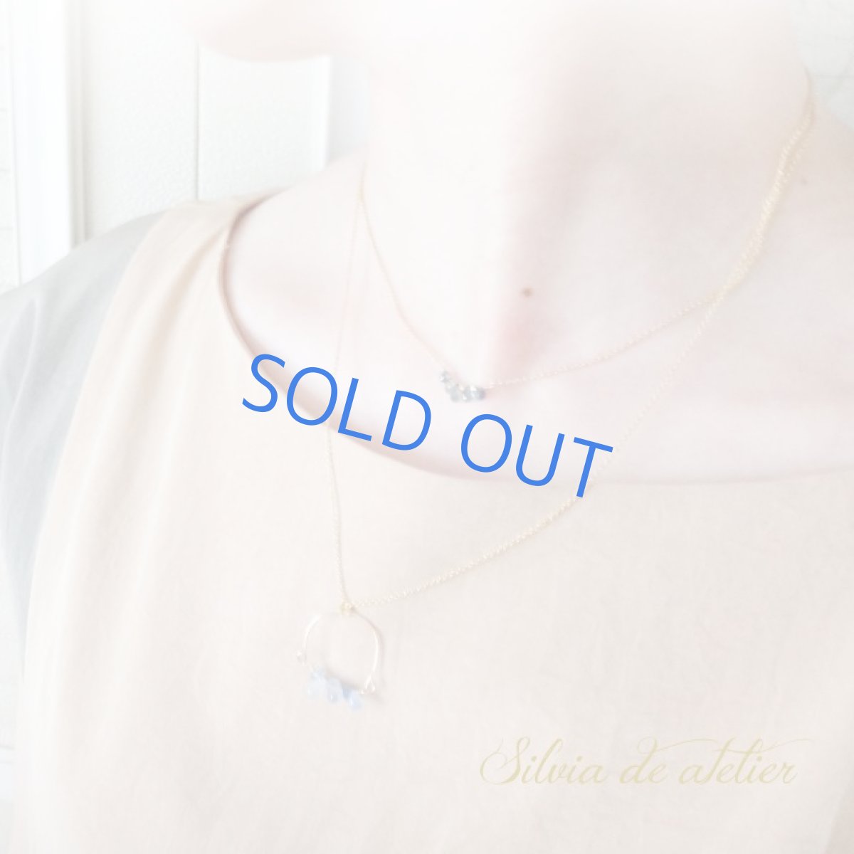 画像5: １点もの　ブルーグリーンB　宝石質サファイア　ラインドロップ　14kgfネックレス　 (5)