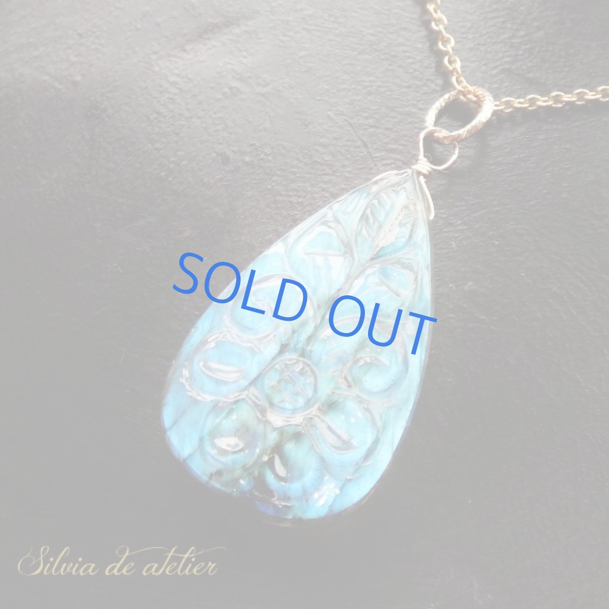 画像3: <残り1>大粒 ラブラドライト カービングフラワー ペアシェイプ 約50cm 14kgfネックレス (3)