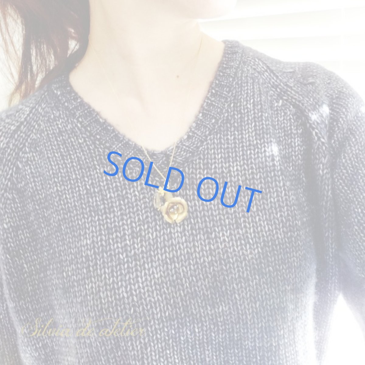 画像5: 1点もの　真鍮製ローズ　ペンダントチャーム　14kgfネックレス約50cm (5)