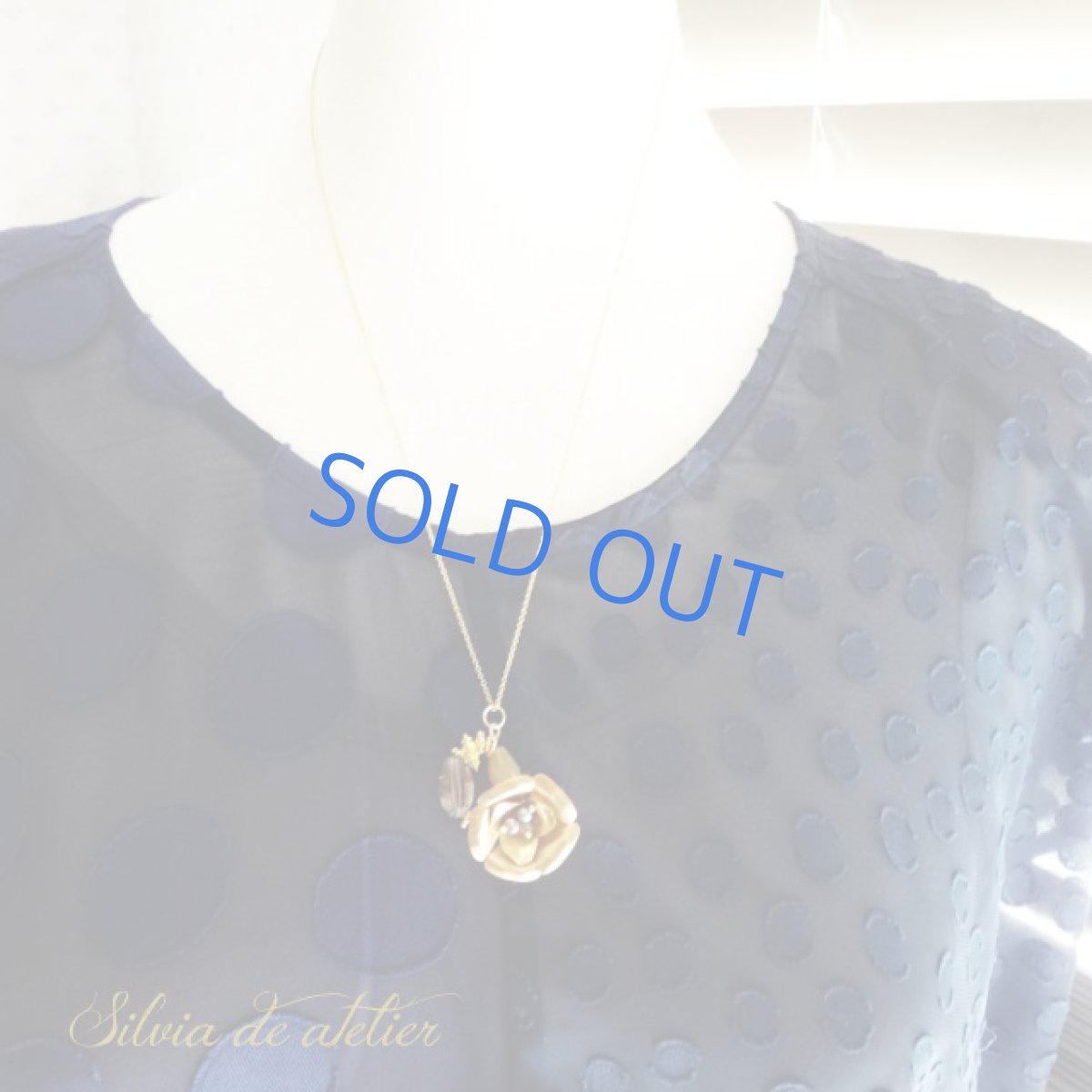 画像3: 1点もの　真鍮製ローズ　ペンダントチャーム　14kgfネックレス約50cm (3)