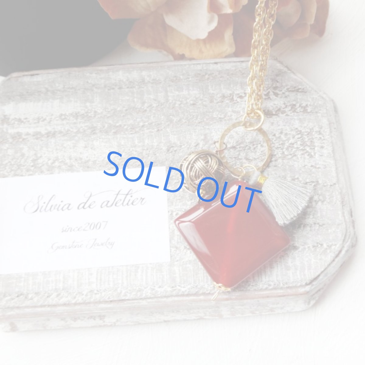 画像4: 大粒スクエア　カーネリアン　マンテル金具　ゴールドチェーンネックレス (4)