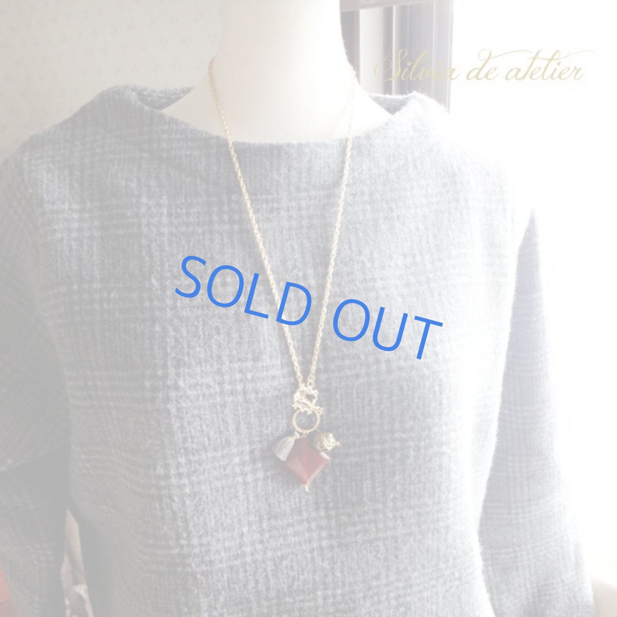 画像5: 大粒スクエア　カーネリアン　マンテル金具　ゴールドチェーンネックレス (5)