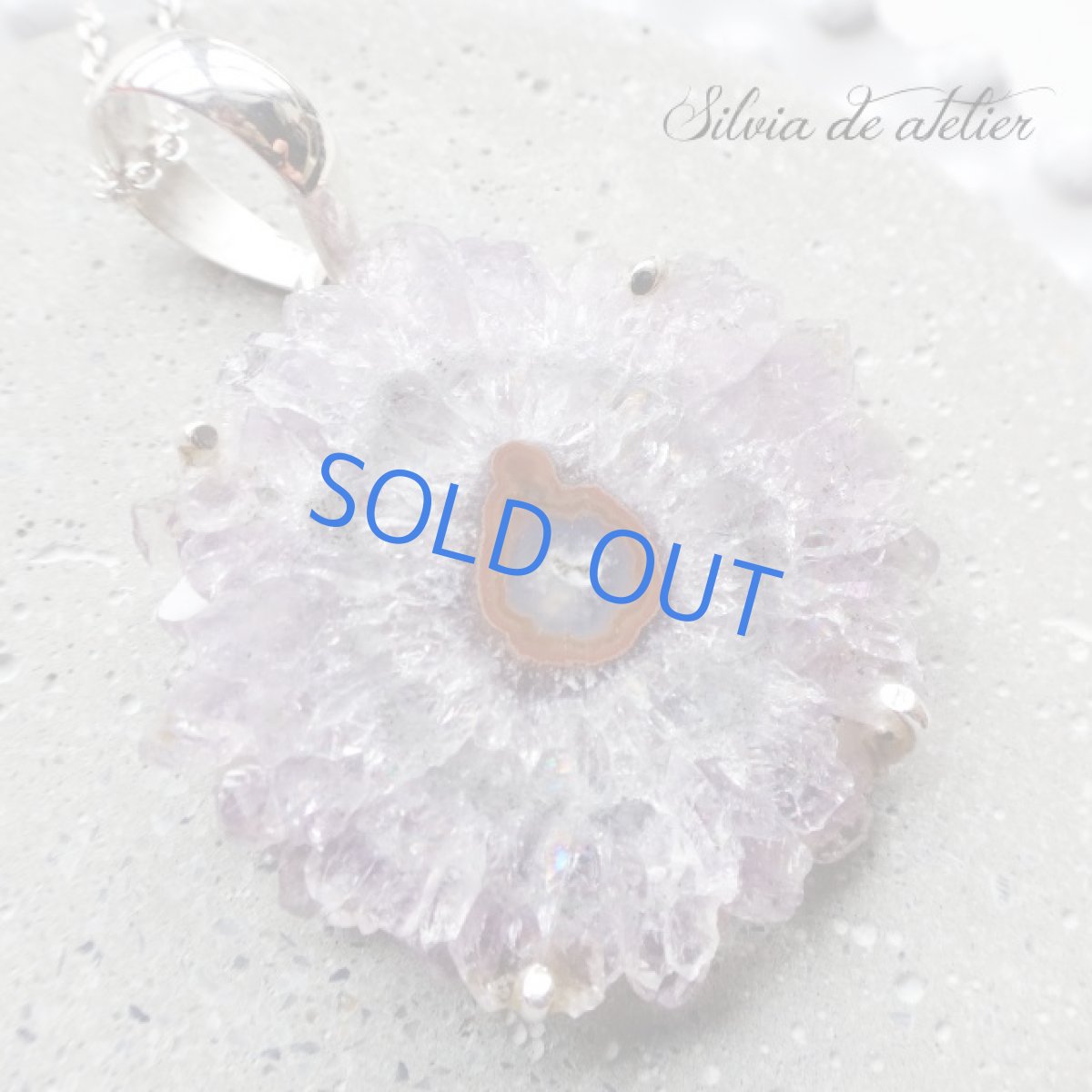 画像2: <1点もの・B>アメジスト 原石 フラワー スライスジオード ネックレスsilver925 75cm (2)