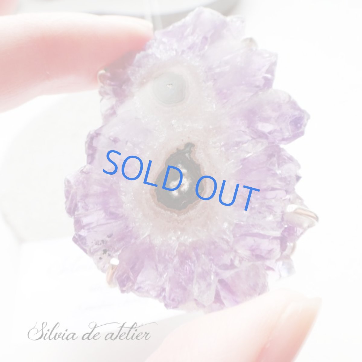 画像2: ＜1点もの・A＞アメジスト原石　ダブルフラワー　スライスジオード　ネックレスsilver925　75cm (2)