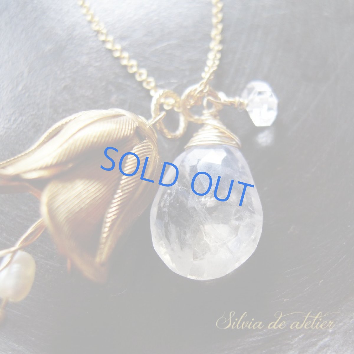 画像4: １点もの　アンティークゴールドフラワー＆レインボームーンストーン＆NYハーキマー　14kgfネックレス約50cm (4)