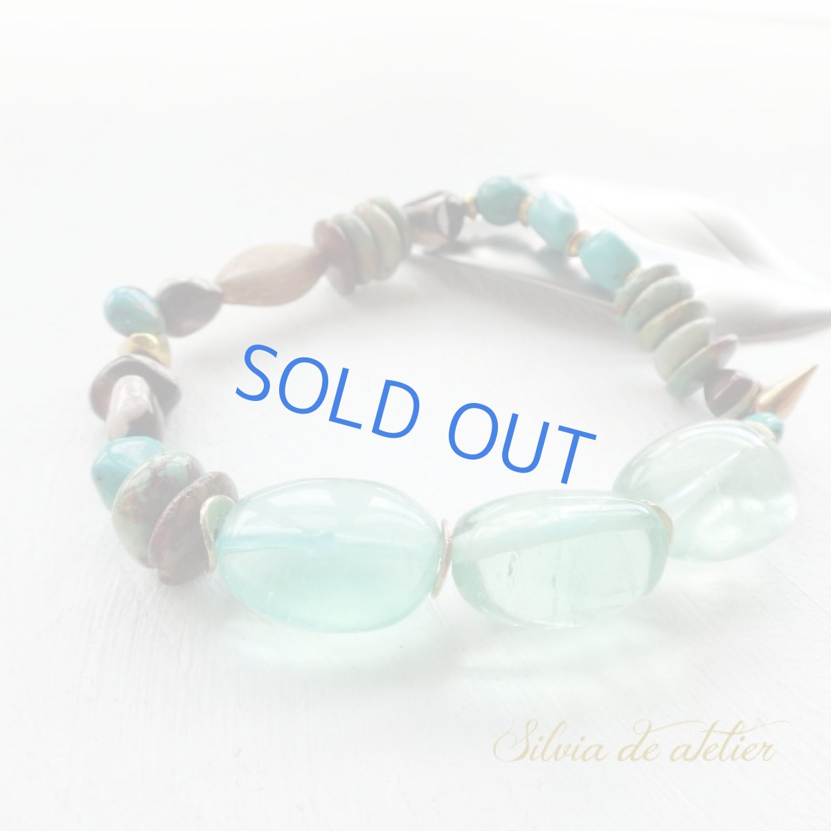 画像2: 限定1　グリーンフローライトタンブル　天然グリーンターコイズ　ブレスレット (2)