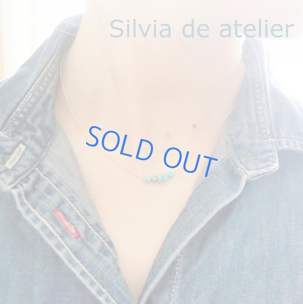 画像4: 残り１　天然ターコイズ　キューブ　ライン　14kgfネックレス (4)