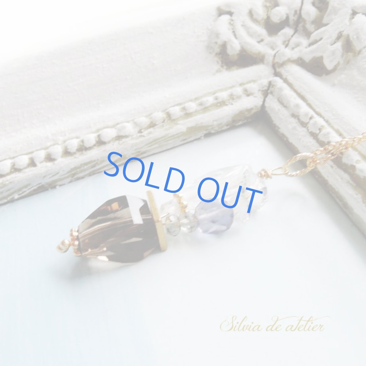 画像2: ＜1点もの＞スモーキークォーツレーザーカット＆アイオライトクリスタル　デザインチャーム　14kgfネックレス約50cm (2)