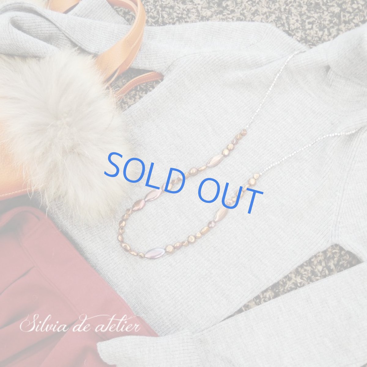 画像6: ＜限定1＞ブロンズレッドチェコガラスビーズ　シルバービーズロングネックレス (6)