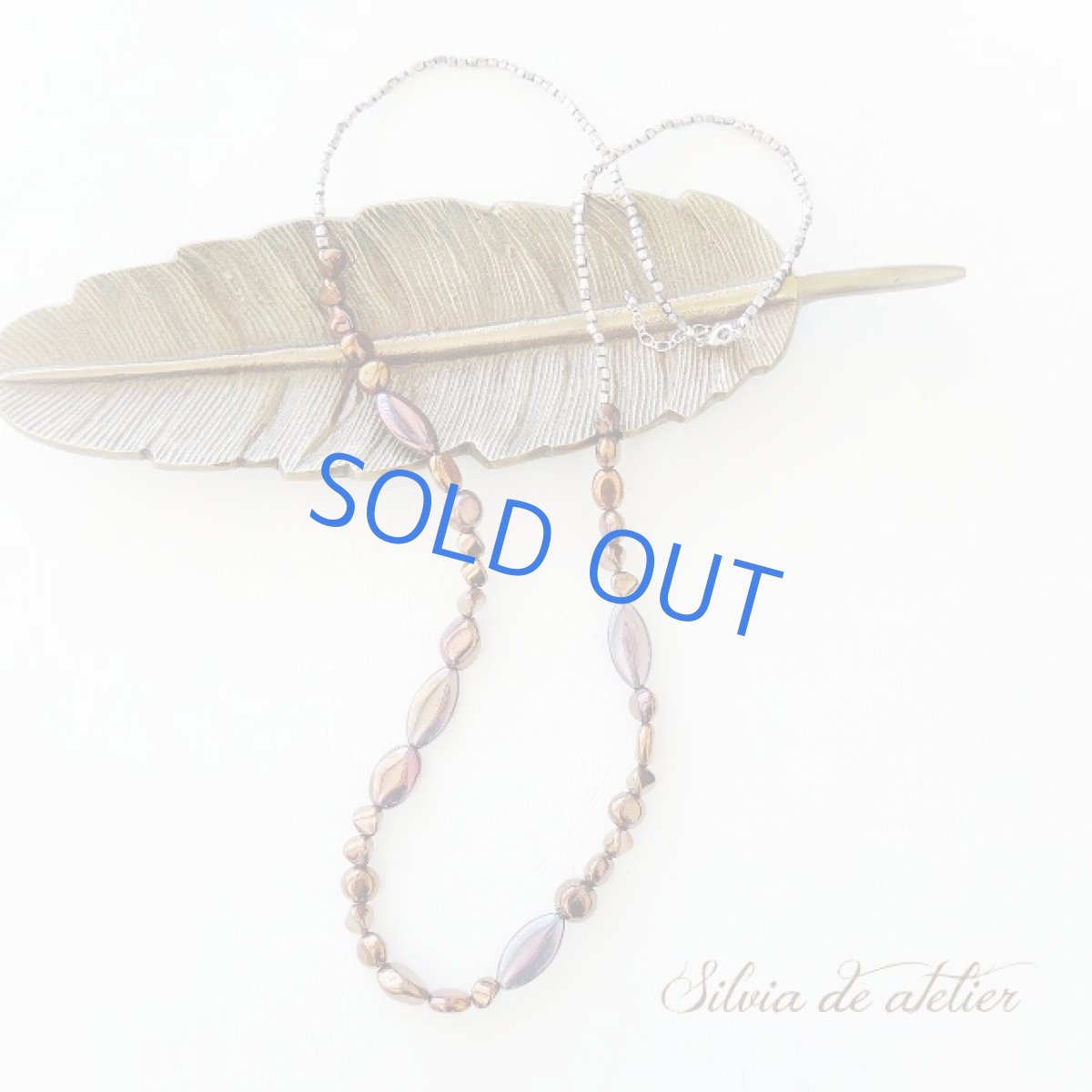 画像2: ＜限定1＞ブロンズレッドチェコガラスビーズ　シルバービーズロングネックレス (2)