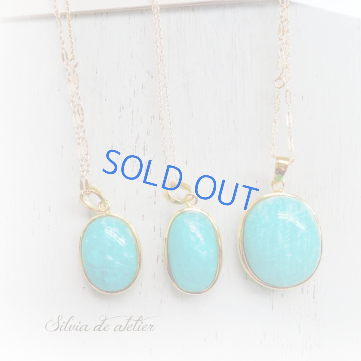 画像8: 【1点もの・B】大粒 モザンビーク産アマゾナイト 細長オーバル型 カボション 14kgf60cmネックレス (8)