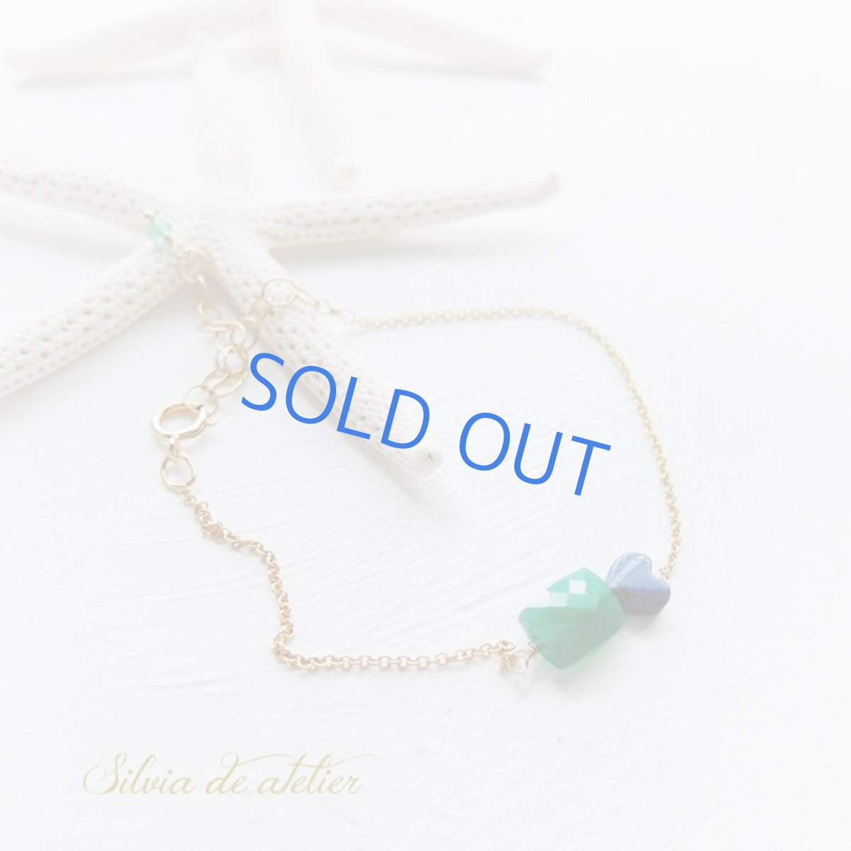 画像3: 【限定1】グリーンオニキスとラピスラズリハート 14kgfチェーンブレスレット 約19センチ (3)