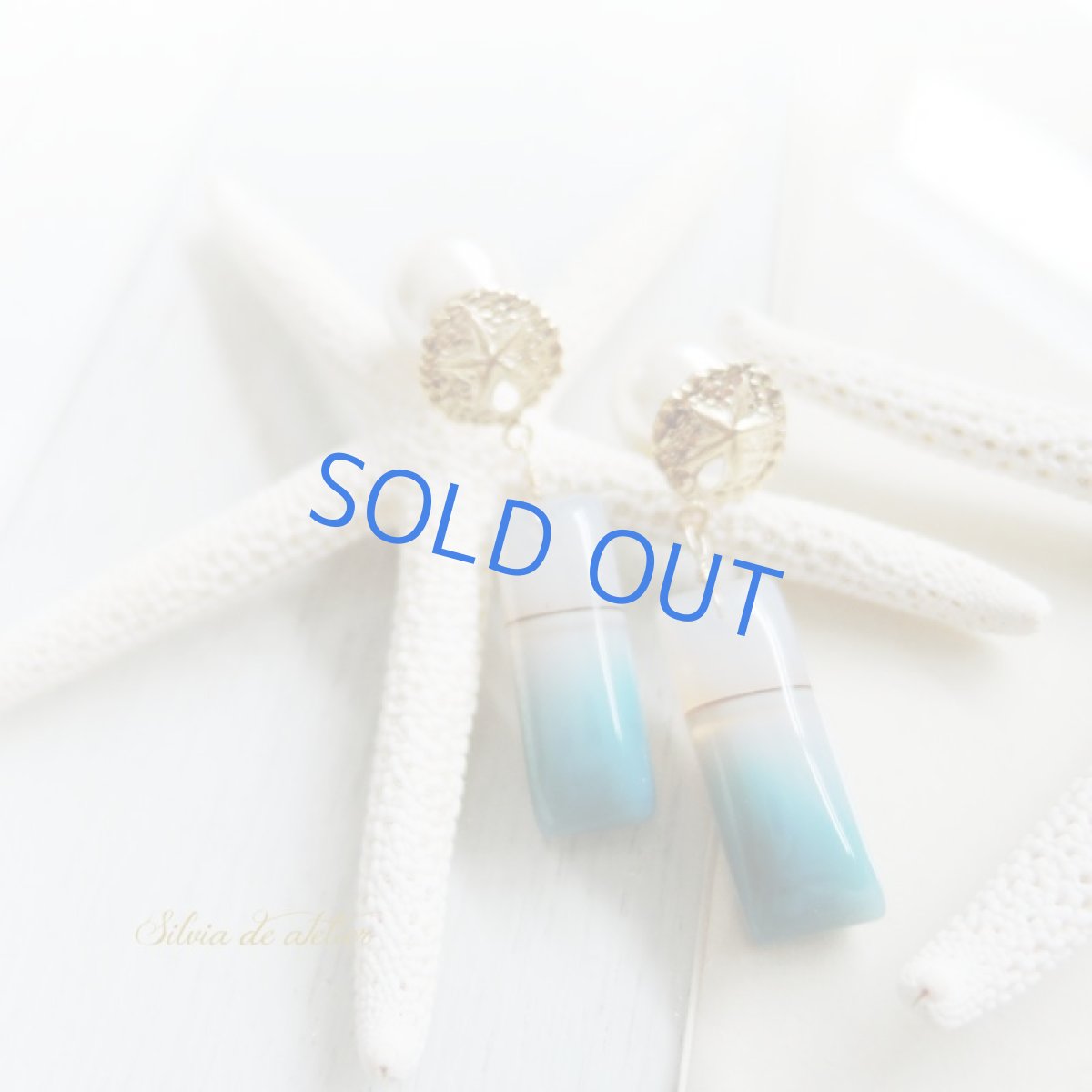 画像2: 【1点もの・海と風のある風景B】ボツワナアゲート 細長 サンドダラー14kgfスタッドピアス (2)