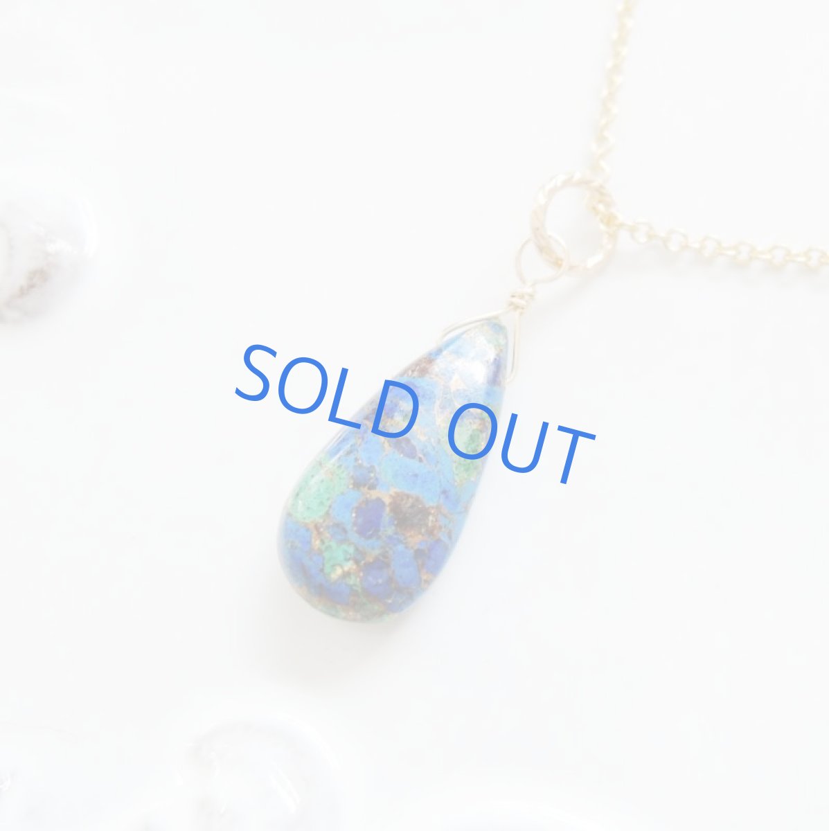 画像2: 【限定数のみ】ラピス×ターコイズ×カッパー　ペアシェイプ　一粒ネックレス　約40cm14kgfネックレス (2)