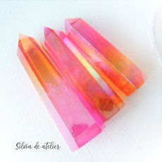 画像4: 【残り1・ピンクオレンジ】 チャクラカラー対応　オーラクォーツ結晶　音叉セット (4)