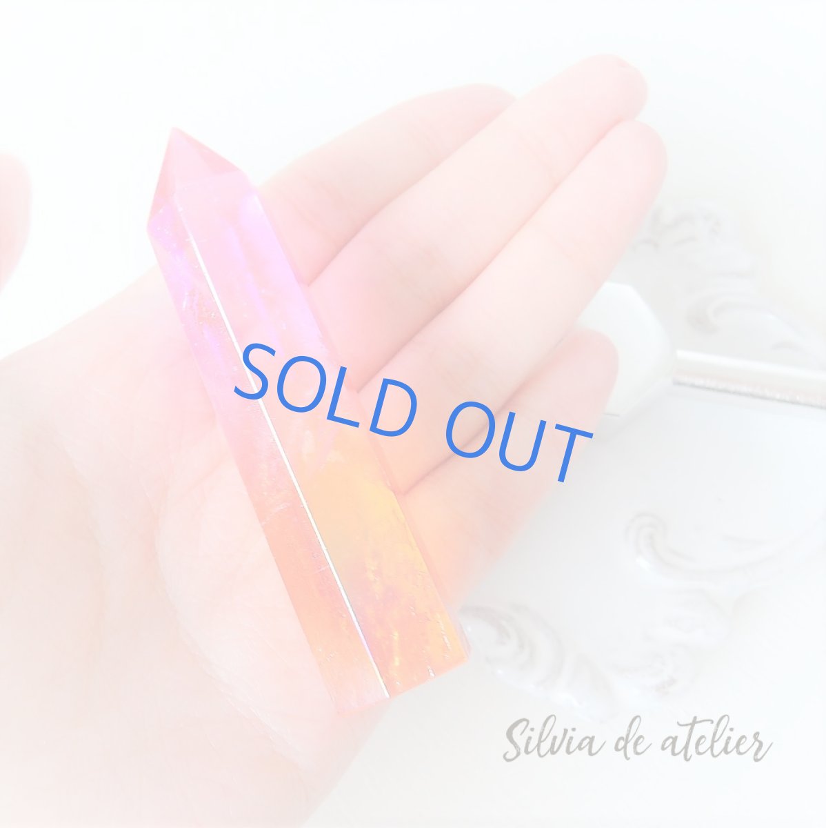 画像2: 【残り1・ピンクオレンジ】 チャクラカラー対応 オーラクォーツ結晶 音叉セット (2)