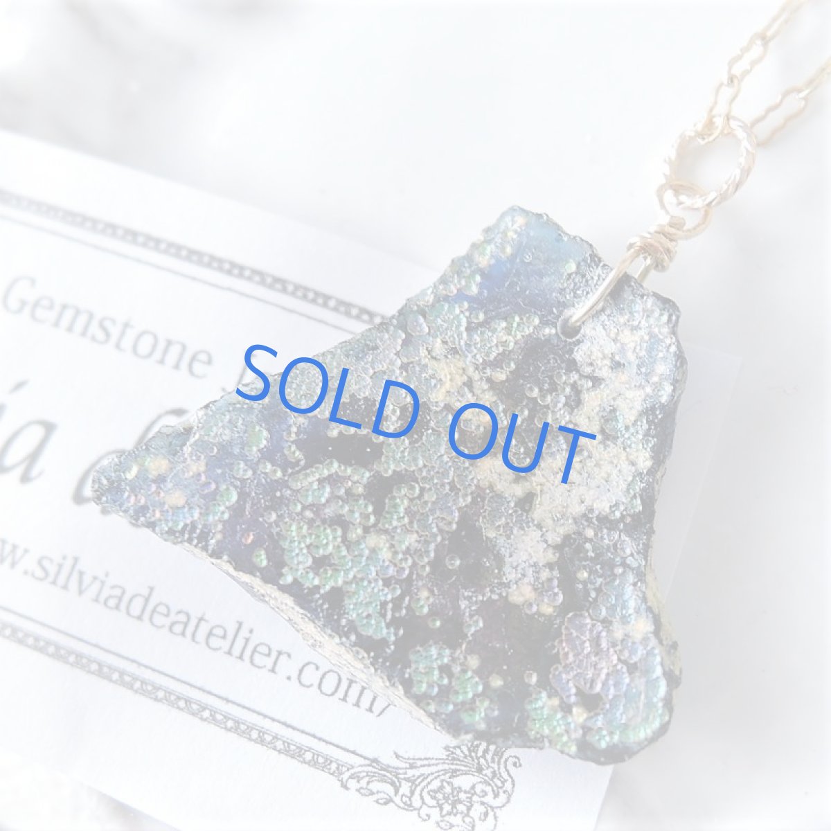 画像3: 【1点もの・ブルーD】希少！　古代ローマングラス　カケラ　14kgf約50cmチェーンネックレス (3)