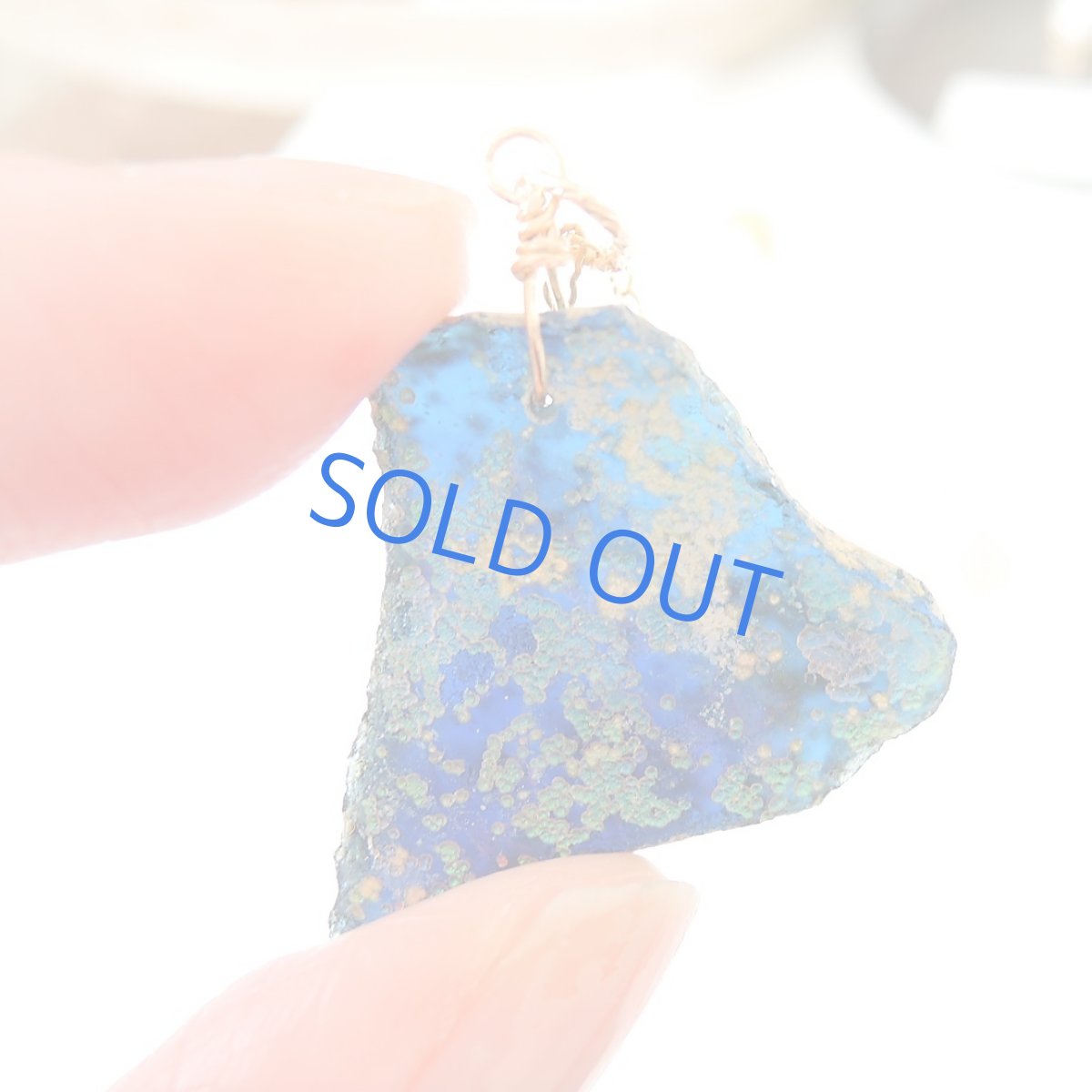 画像4: 【1点もの・ブルーD】希少！　古代ローマングラス　カケラ　14kgf約50cmチェーンネックレス (4)