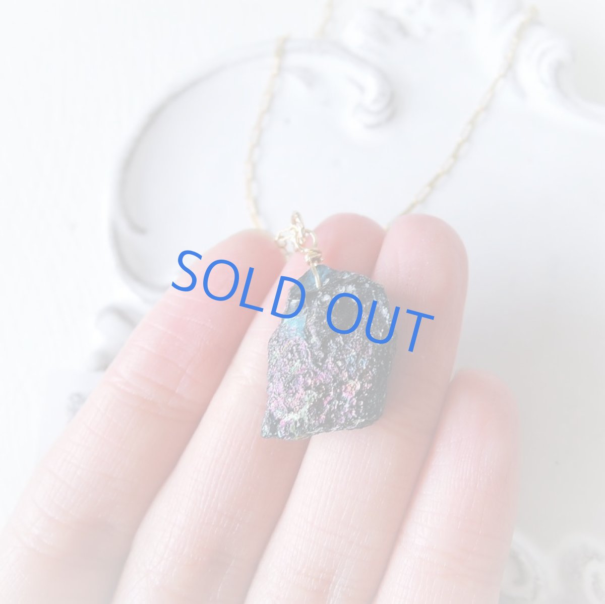 画像2: 【1点もの・ブルーE】希少! 古代ローマングラス カケラ 14kgf約50cmチェーンネックレス (2)