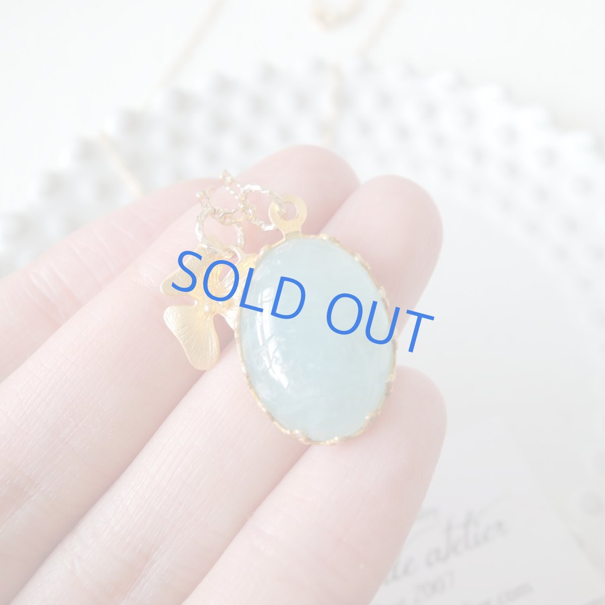 画像5: 【1点もの・アニバーサリー12th】訳ありアクアマリン 大粒カボション フラワー 14kgfネックレス50cm (5)