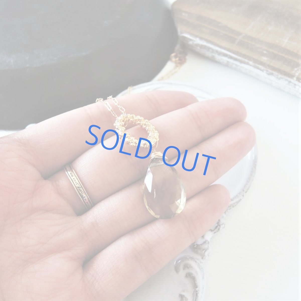 画像2: 【1点もの・アニバーサリー12th】大粒レモンクォーツ×スモーキークォーツ ペアシェイプ 14kgfネックレス50cm (2)