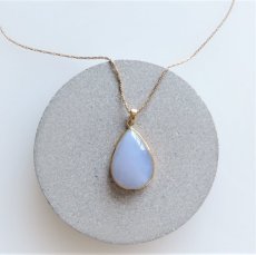 画像3: 【1点もの】超大粒　天然ブルーカルセドニー　滴型　vintageチェーン約60cm (3)