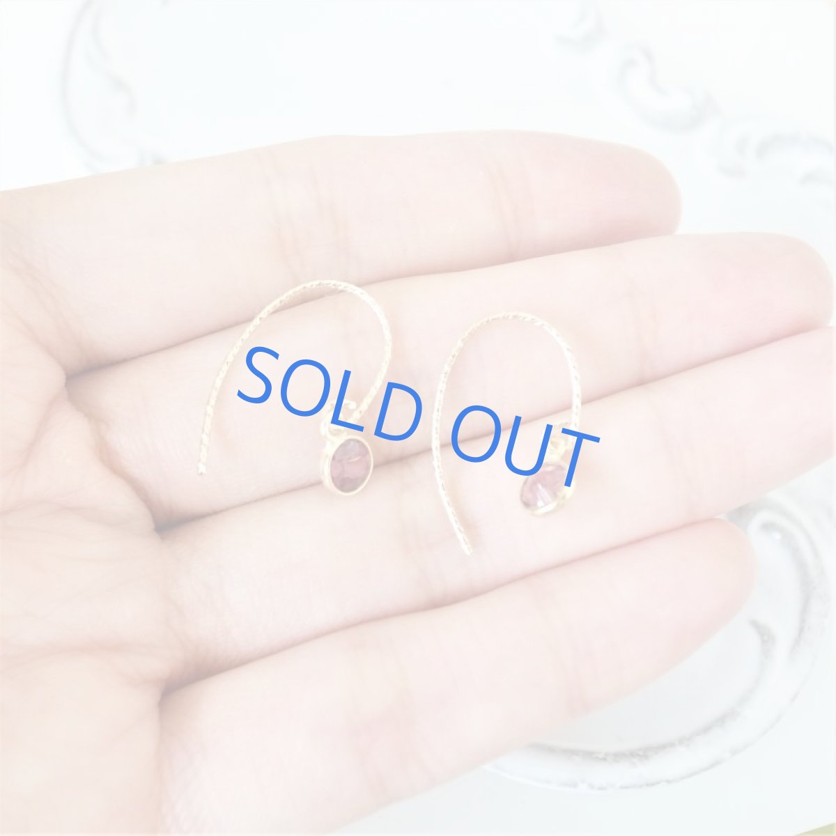 画像3: 【残り1ペア・イヤリング変更可】宝石質　ピンクガーネット　ミニラウンドジェム　14kgfグリッターラウンドフックピアス  (3)