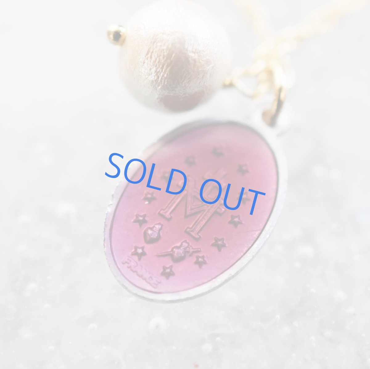 画像4: 【残り1】ベリーピンクメダイ&コットンパール ロングネックレス80cm (4)