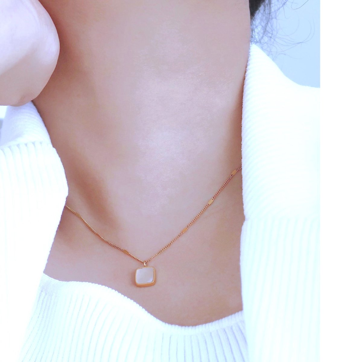 画像10: 人気再入荷！【316Lサージカルステンレス】白蝶貝　スクエア　一粒　デザインネックレス約45cm  (10)