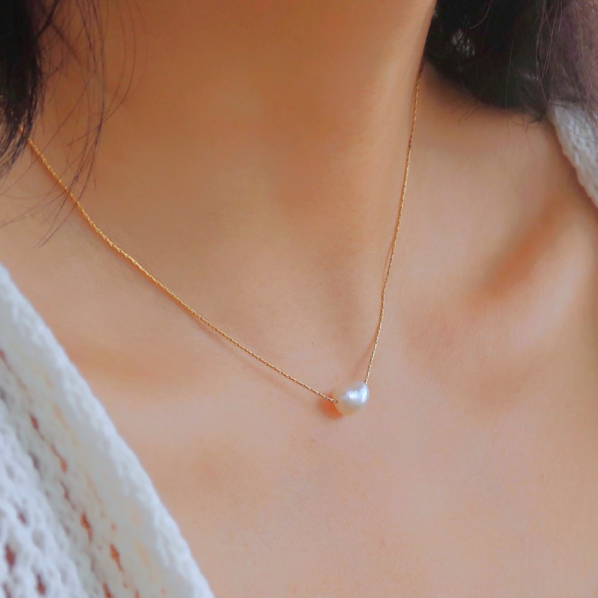 画像4: 冬の新作【316Lサージカルステンレス】ビーンズ　淡水パール　一粒　ストリングスネックレス約45cm  (4)