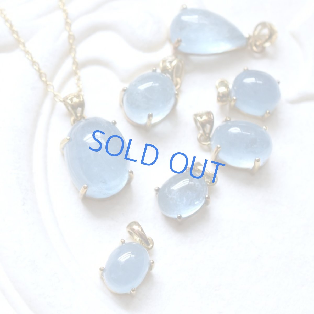 画像1: 【残りE】大粒　アクアマリン　ティア型　カボション　サージカルステンレス50cmネックレス  (1)