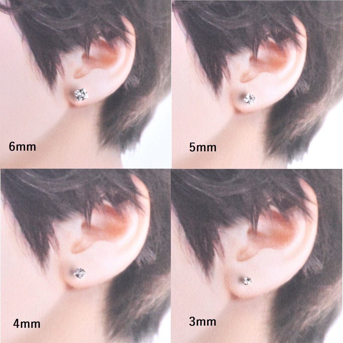 画像6: 新作【金属アレルギー対応！】スクエアダイヤ　キュービックジルコニア　一粒　シルバーサージカルステンレス　ピアス  (6)
