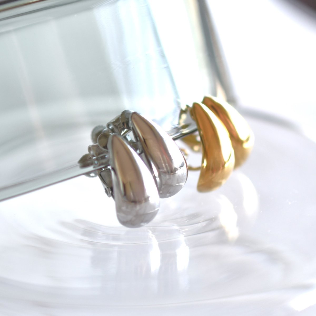 画像6: Creema特集掲載【金属アレルギー対応!】ピアス風 ティアドロップ しずく サージカルステンレスイヤリング   (6)