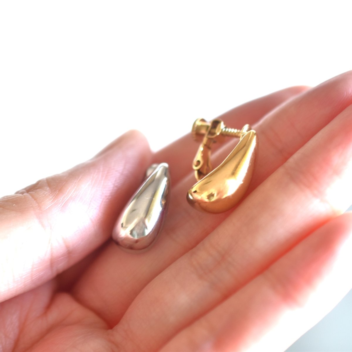 画像9: Creema特集掲載【金属アレルギー対応!】ピアス風 ティアドロップ しずく サージカルステンレスイヤリング   (9)