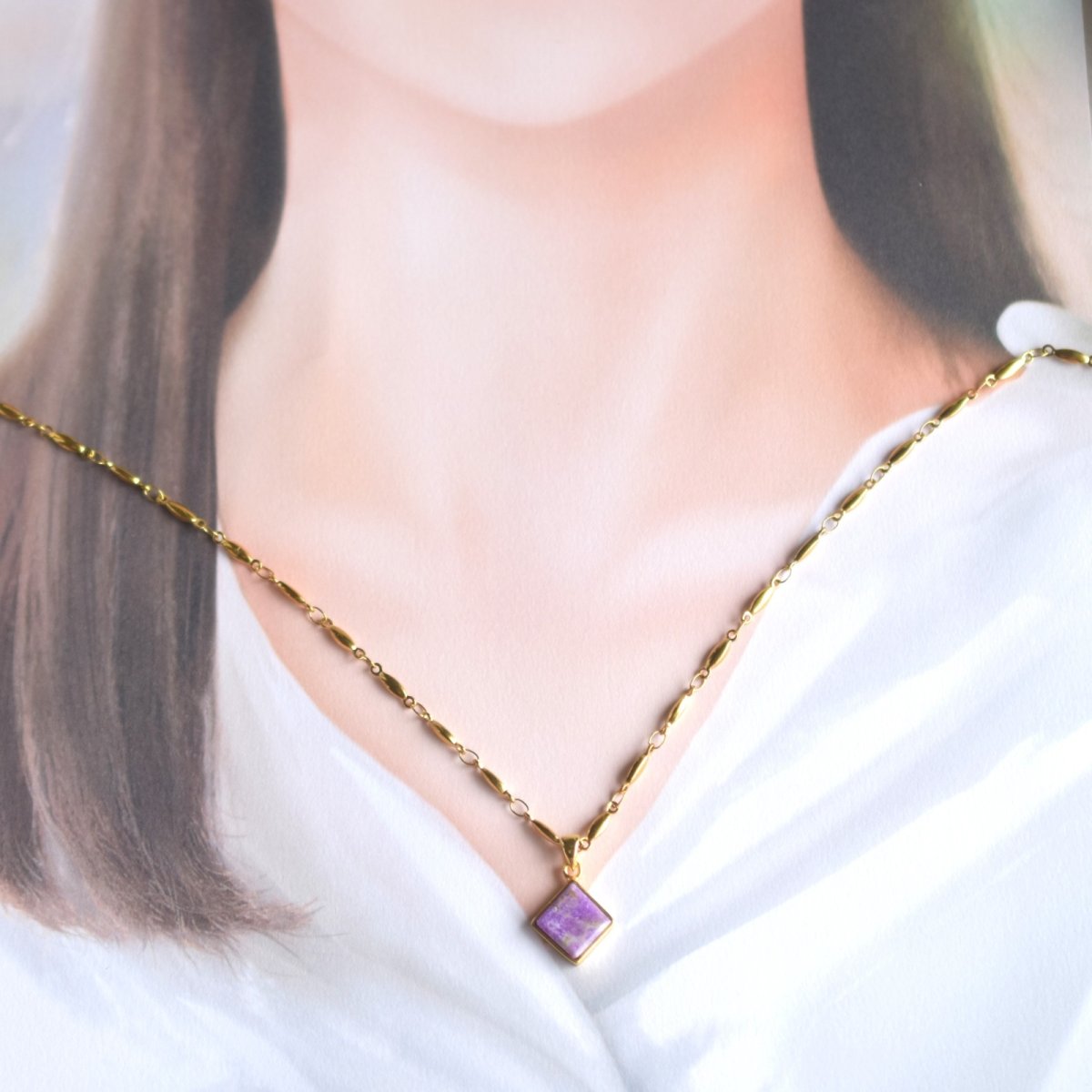 画像9: 残り６！【各1点もの・世界三大ヒーリング】希少　ラベンダーカラー　スギライト　サージカルステンレスネックレス45cm+5cm   (9)