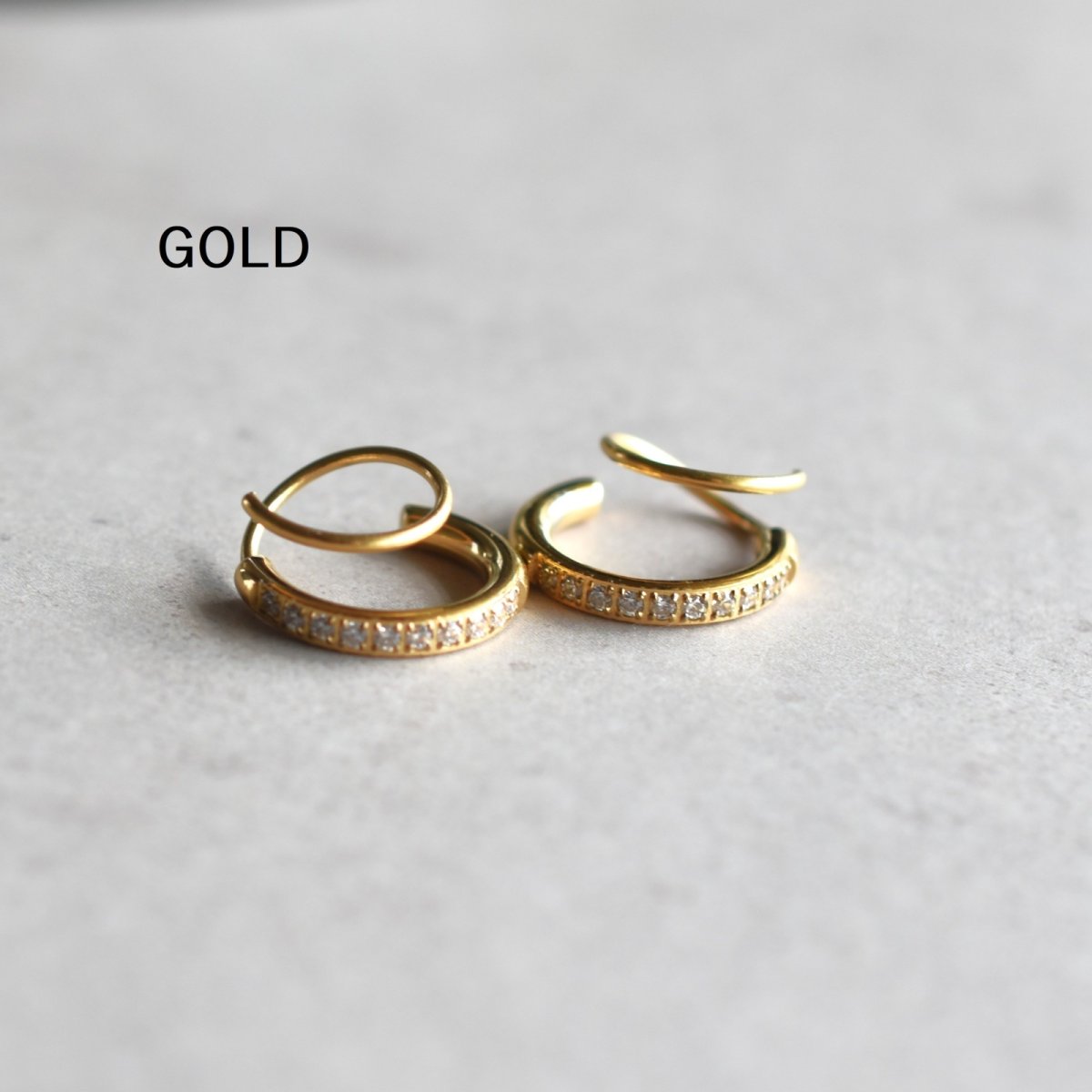 画像3: 残りゴールドのみ【金属アレルギー対応！】2連　重ね付け風　ジルコニア付　カールフープピアス　サージカルステンレス  (3)