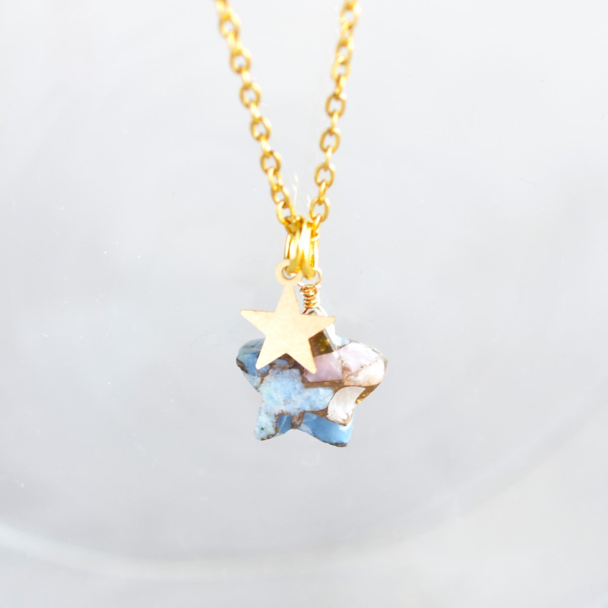 画像2: Creema特集掲載【選べる】星に願いを☆　ブルー＆ピンクオパール　コッパー　スター　サージカルステンレス　ネックレス40cm  (2)