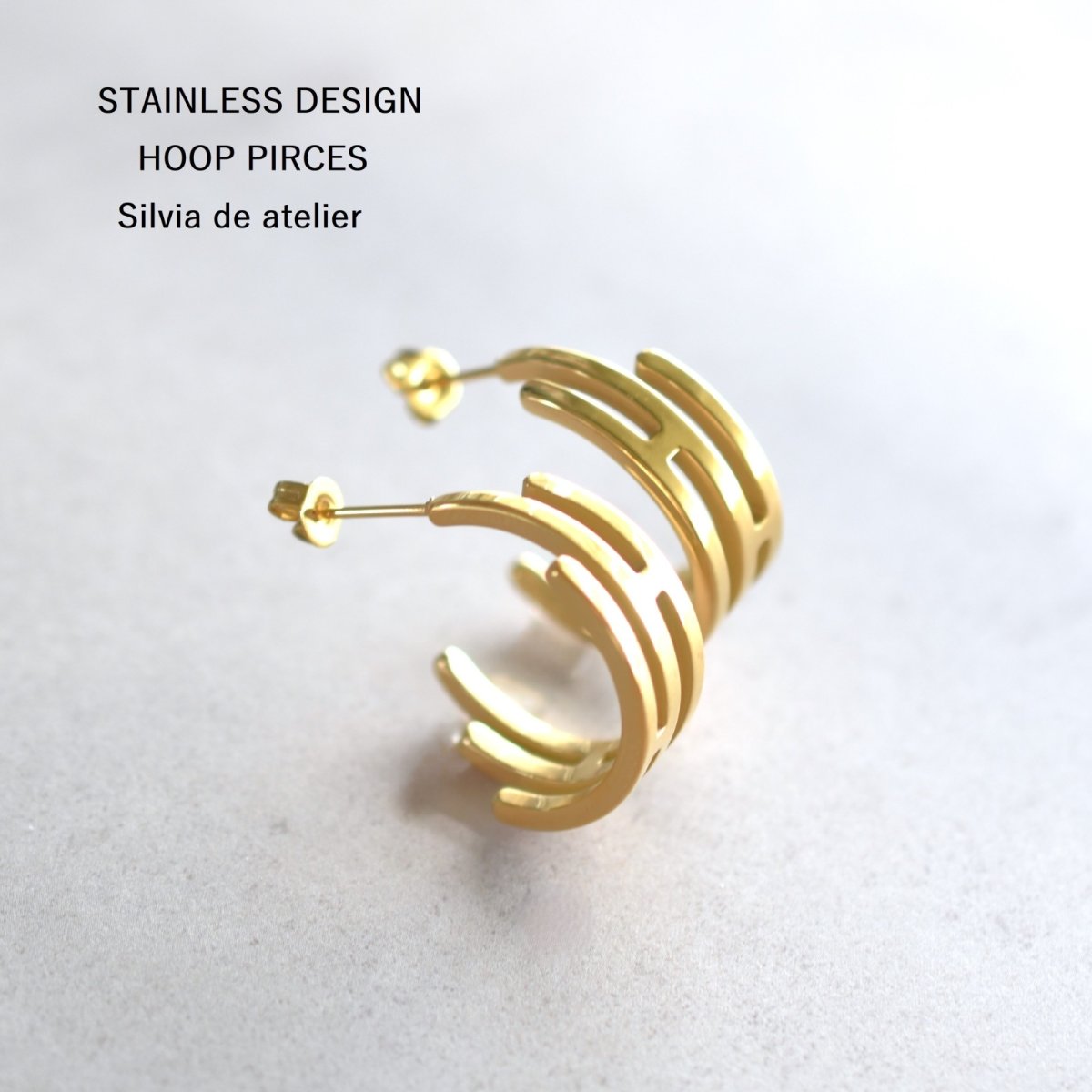 画像3: 【金属アレルギー対応！】透かしデザイン　ハーフフープピアス　サージカルステンレス (3)