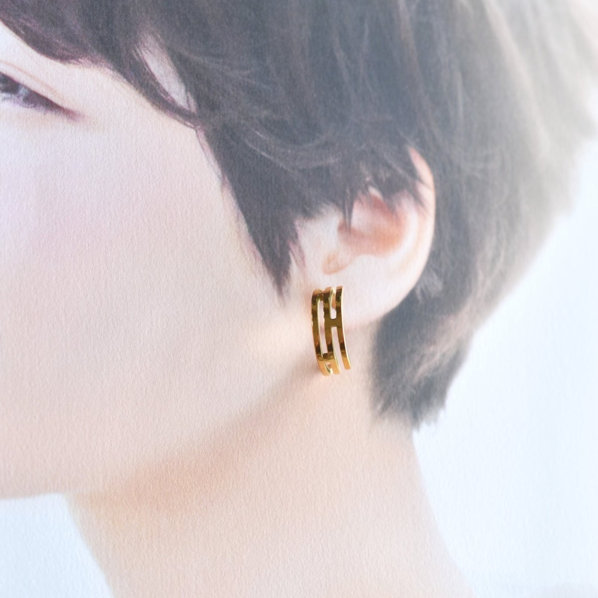 画像5: 【金属アレルギー対応！】透かしデザイン　ハーフフープピアス　サージカルステンレス (5)