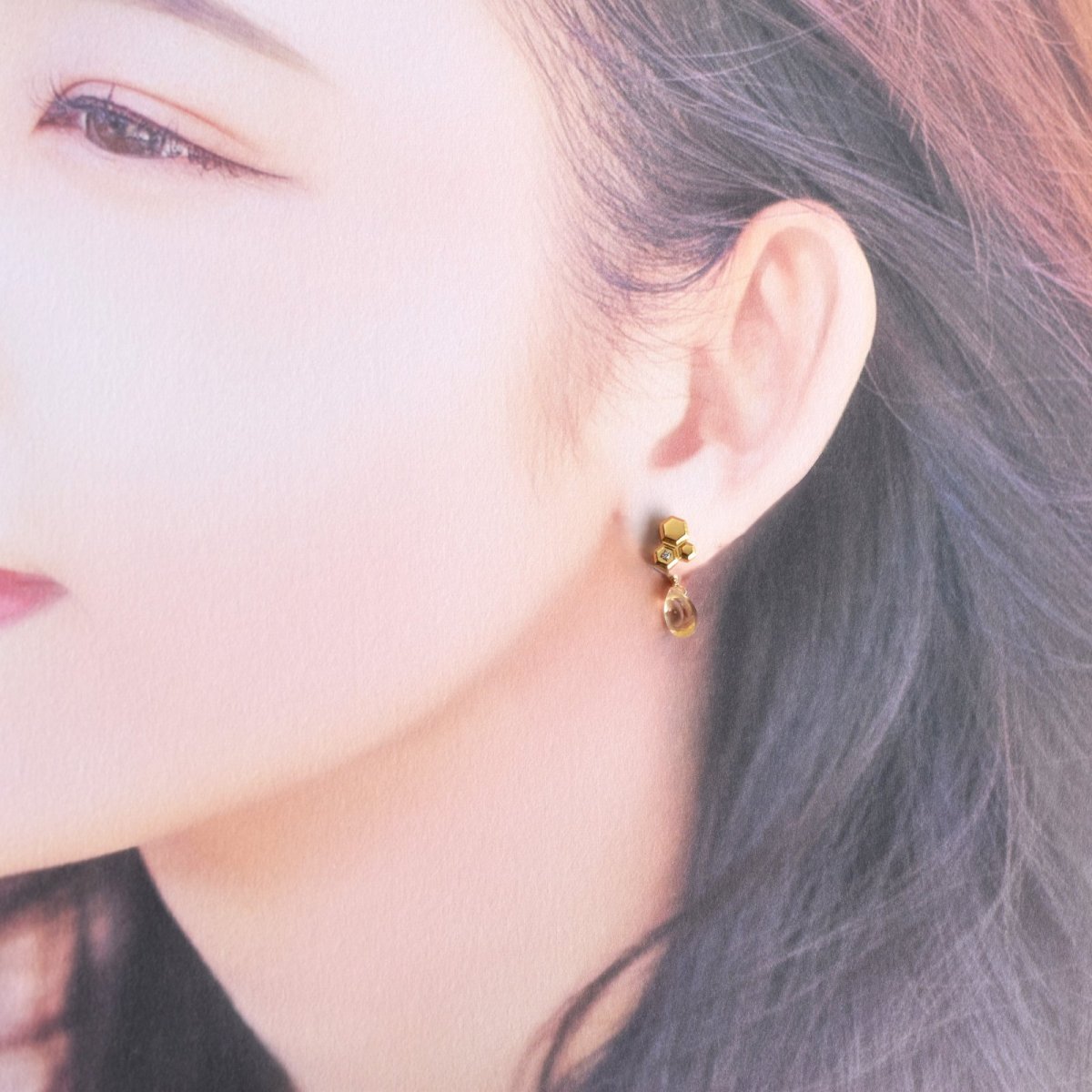 画像6: 秋の新作【金属アレルギー対応!】2WAY 蜂蜜シトリン 滴る ジルコニア付 小粒 サージカルステンレス  (6)