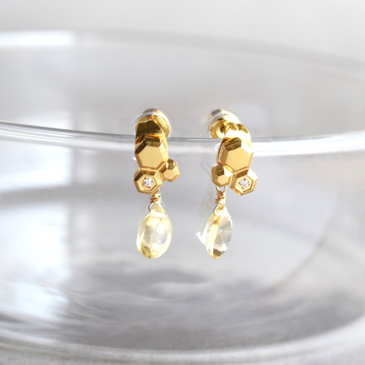 画像4: 秋の新作【金属アレルギー対応!】2WAY 蜂蜜シトリン 滴る ジルコニア付 小粒 サージカルステンレス  (4)