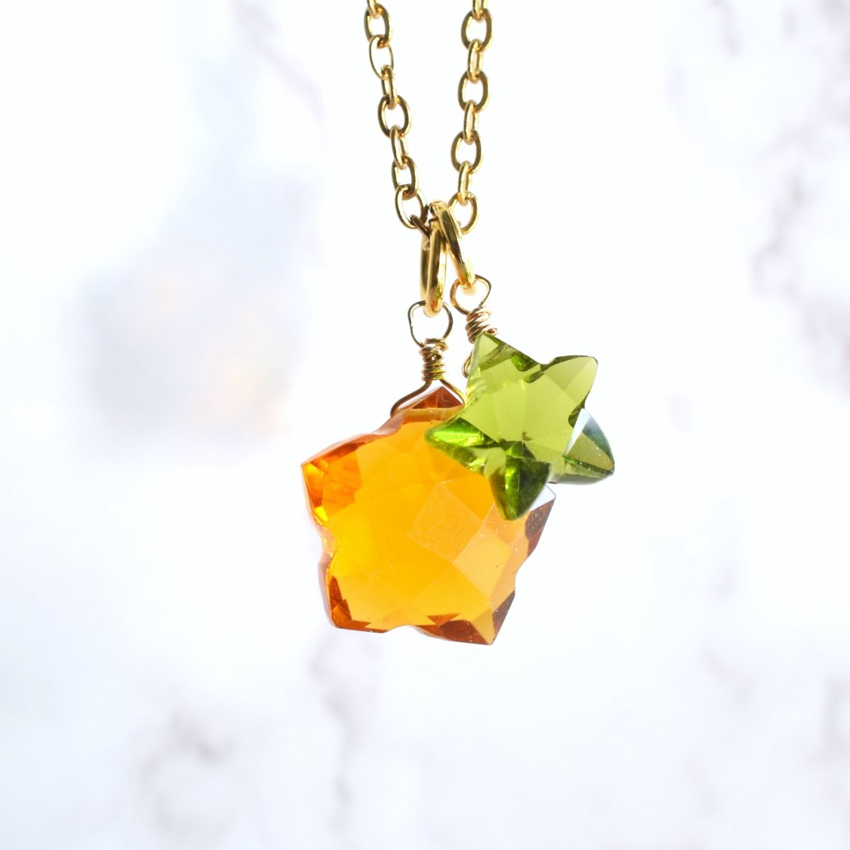 画像6: 秋の新作【残り25】秋色　アンバーイエロークォーツ　と　グリーンクォーツ　スター　サージカルステンレス40cm  (6)